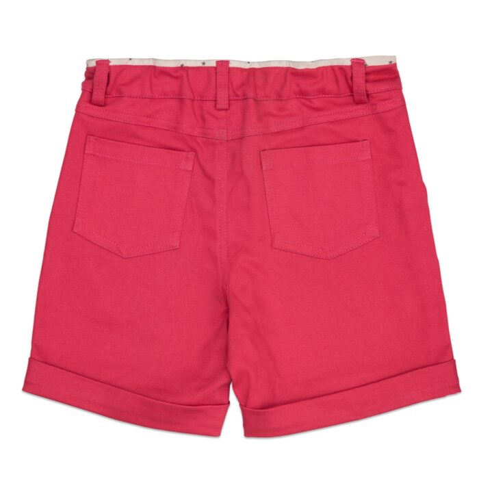 Bermuda avec revers été en coton rouge rose cerise pour garçons de la marque de mode pour enfants La Faute à Voltaire