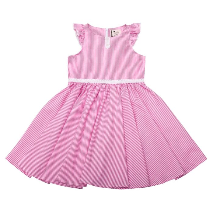 robe qui tourne à fines rayures rose et blanches pour petites filles et ados de 2 à 16 ans