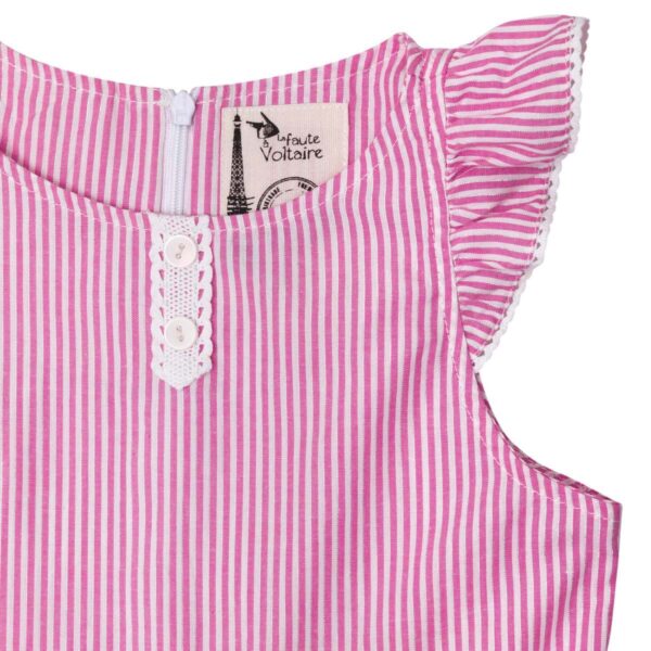 Dress that turns with fine pink and white stripes for little girls and teenagers from 2 to 16 years old