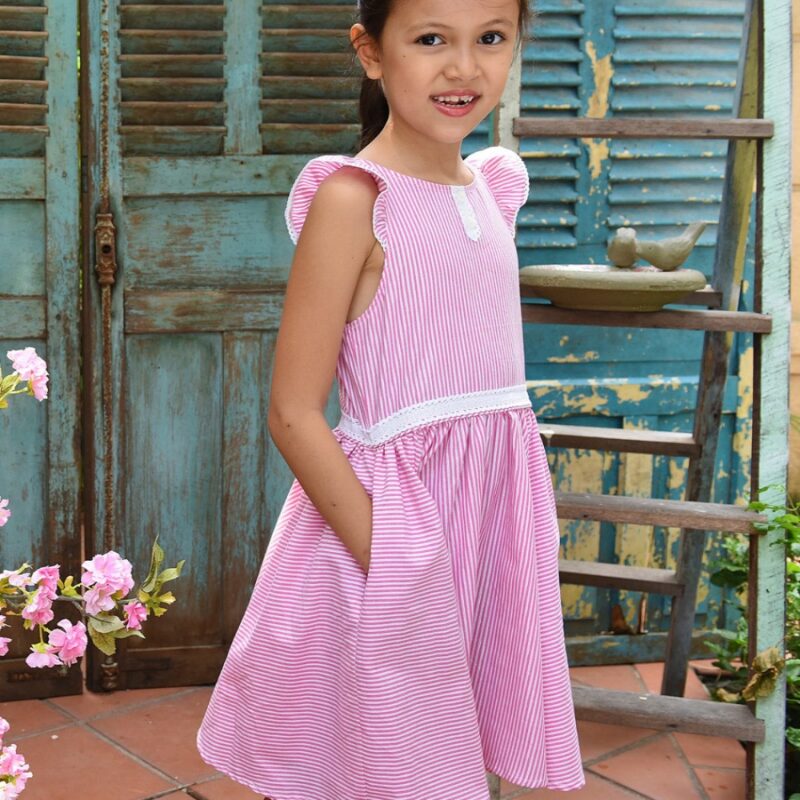 Rend Chic Une Petite Robe 4 Lettres Robe qui tourne été à rayures roses | Filles 2-14 ans | La Faute à Voltaire
