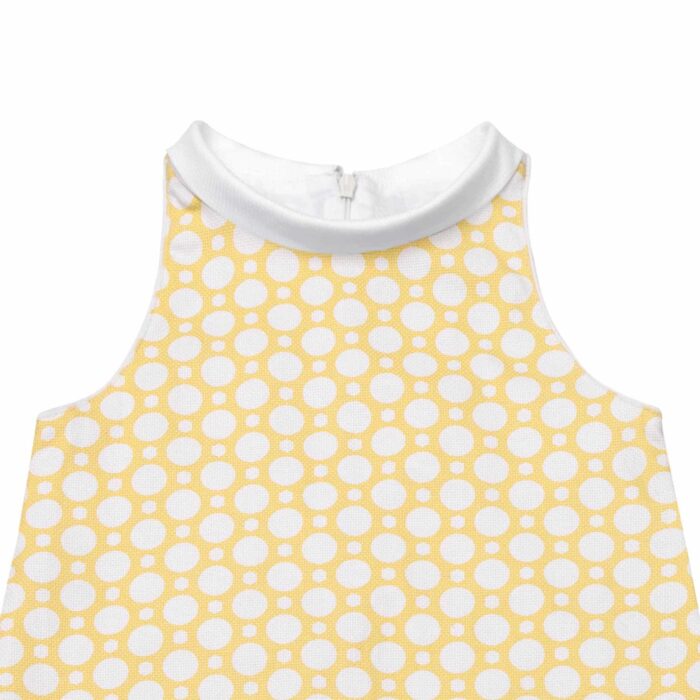 Yellow and white cotton graphic summer trapeze dress with pockets for girls 2 to 14 years