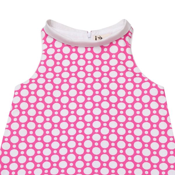 Robe trapèze été en coton graphique rose fuchsia et blanc avec poches pour filles de 2 à 14 ans