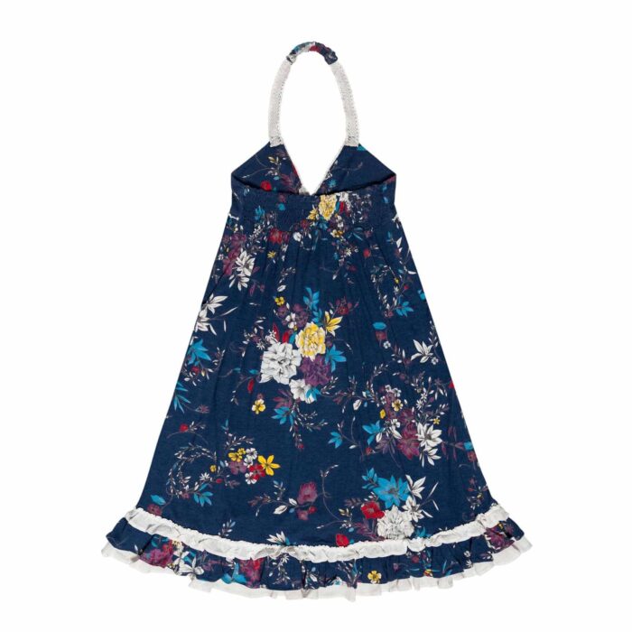 Robe d'été longue à bretelles en coton bleu marine imprimé fleuri rouge, violet, violet et blanc pour filles de 2 à 14 ans