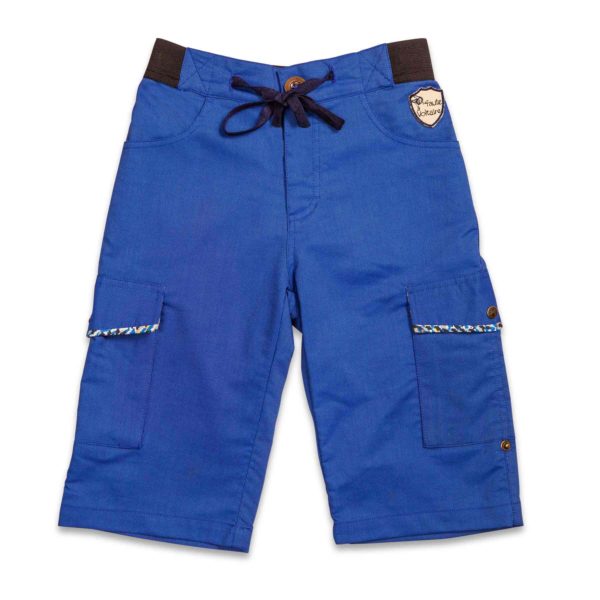 Bermuda forme cargo couleur bleu roi à taille élastique pour garçon de 2 à 12 ans de la marque vêtement enfant La Faute à Voltaire