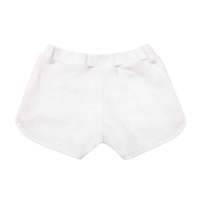 Short en coton éponge blanc avec taille élastique et poches bordées de coton fleuri multicolore pour filles de 2 à 12 ans