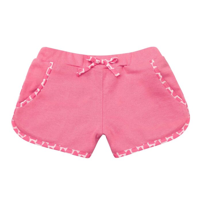 Short en coton éponge rose avec taille élastique et poches pour filles de 2 à 12 ans