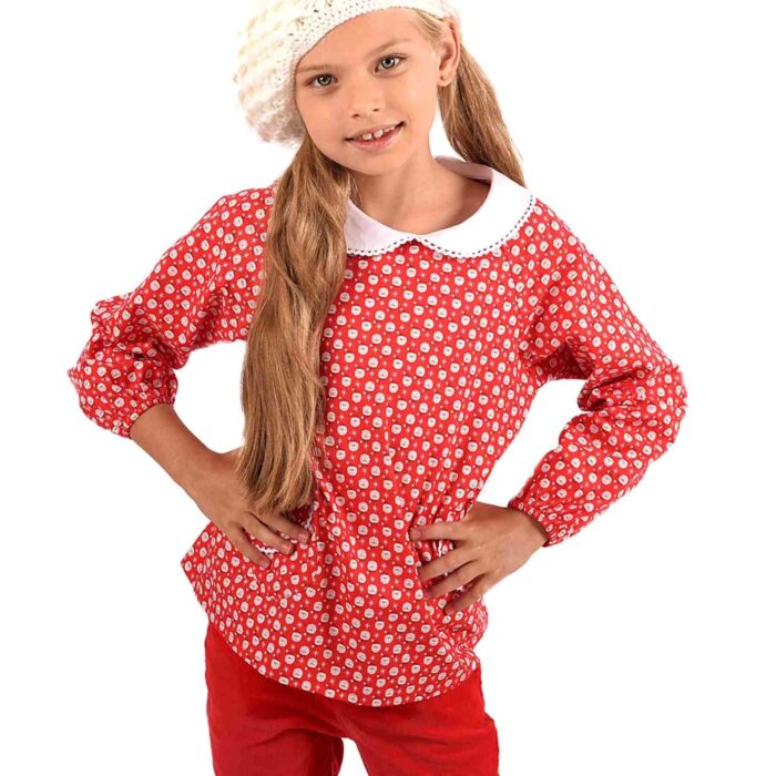 Blouse de Noël rouge imprimée fantaisie père Noël pour petites filles de 2 à 12 ans de la marque de mode enfant LA FAUTE A VOLTAIRE