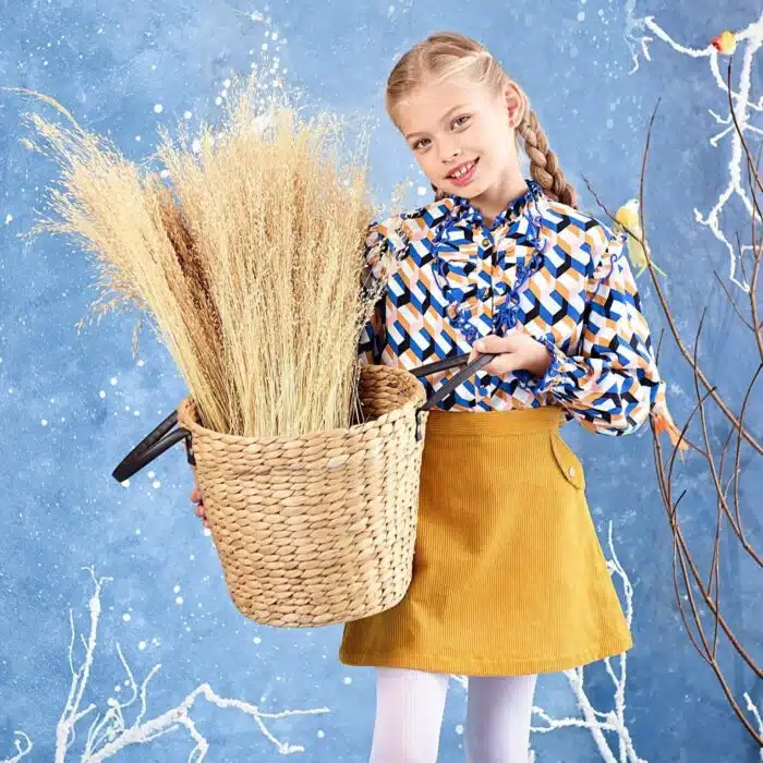 jupe en velours jaune pour petite fille, coupe trapèze au-dessus du genou, taille réglable, fermeture éclair sur le côté avec bouton pression, de la marque de mode pour enfant LA FAUTE A VOLTAIRE