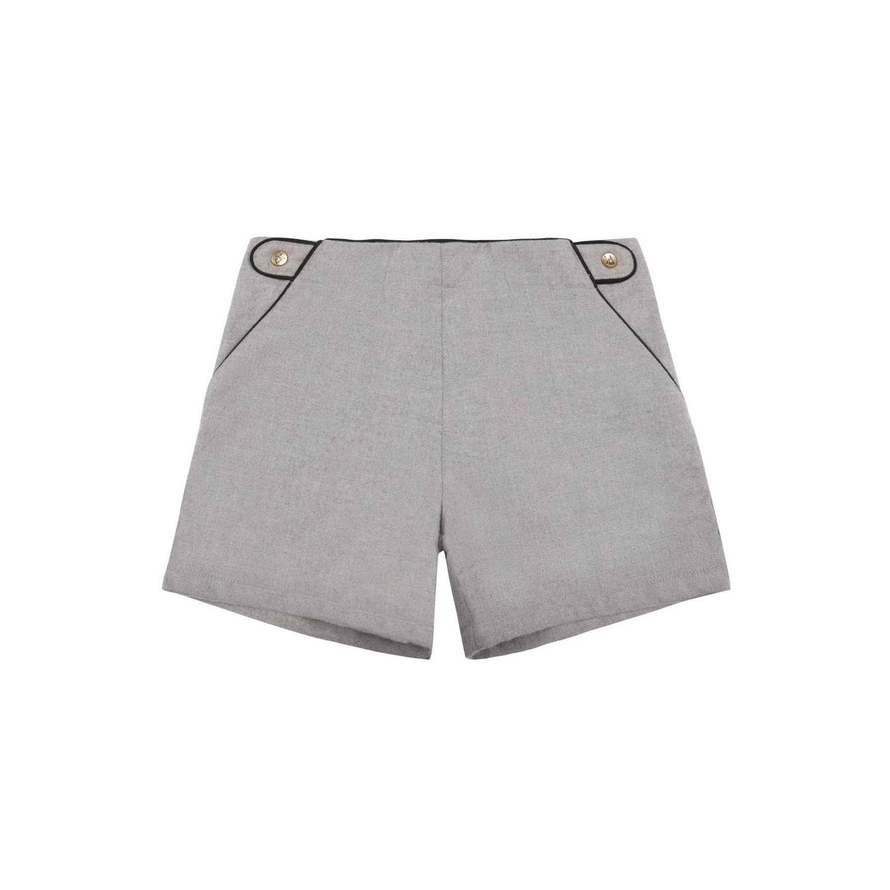 Short en laine mélangée gris souris pour filles avec poches raglanS surlignées de velours noir . Short hiver de la marque de mode pour enfants LA. FAUTE A VOLTAIRE