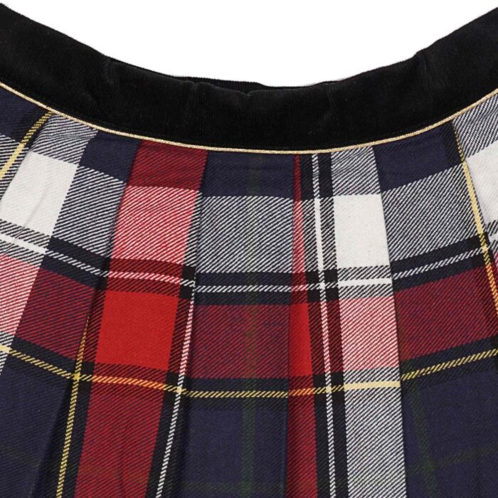 Jupe écossaise en laine carreaux tartans bleu marine et rouges pour petites filles et ados de la marque LA FAUTE A VOLTAIRE