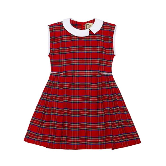 Pour la rentrée scolaire, les photos de classe ou les fêtes de Noël, On Craque pour cette Magnifique Robe à Carreaux Tartan Rouge de Qualité Supérieur. Cette robe de Noël à Manches Courtes et Col Claudine Blanc tourné sur le Côté s'ouvre dans le dos avec une fremeture éclair. Modèle Robe Edimbourgh de la Marque de Mode Française pour Filles et Garçons de 2 à 16 ans La Faute à Voltaire.