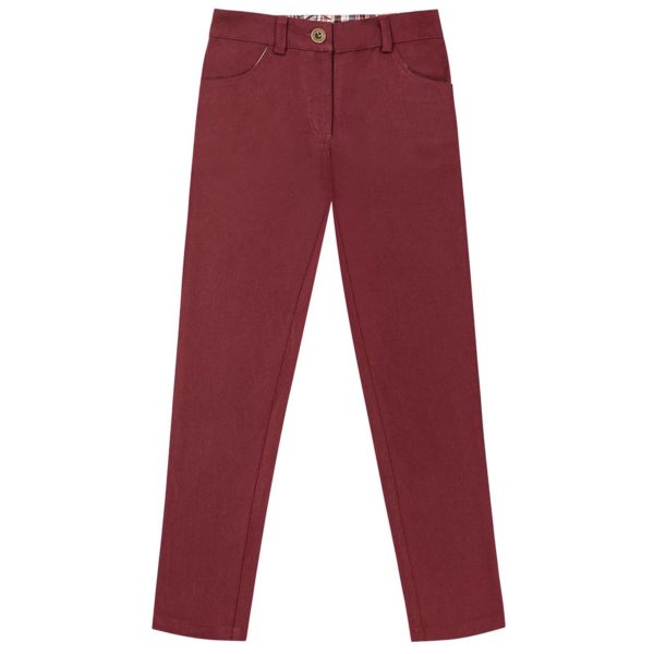 Burgundy pants cut slim fit for boy of the fashion brand for children in fair trade LA FAUTE A VOLTAIRE.