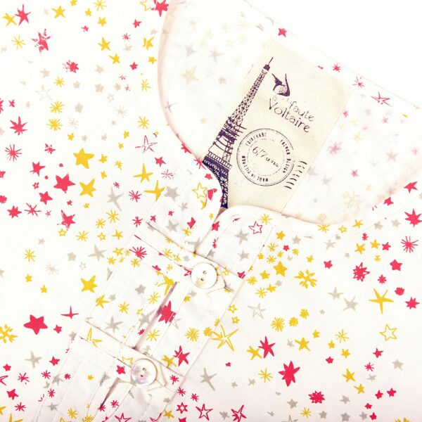 Nice white cotton shirt with yellow and red stars for boy. Shirt from the fashion brand for children and teenagers LA FAUTE A VOLTAIRE.