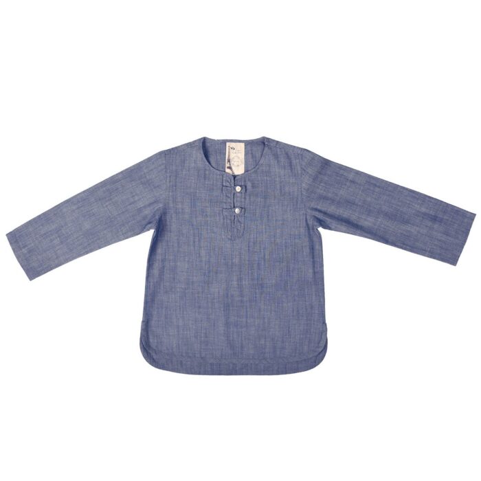 Jolie chemise intersaison en coton couleur bleu denim pour garçon. Chemise de la marque de mode pour enfants et ados LA FAUTE A VOLTAIRE