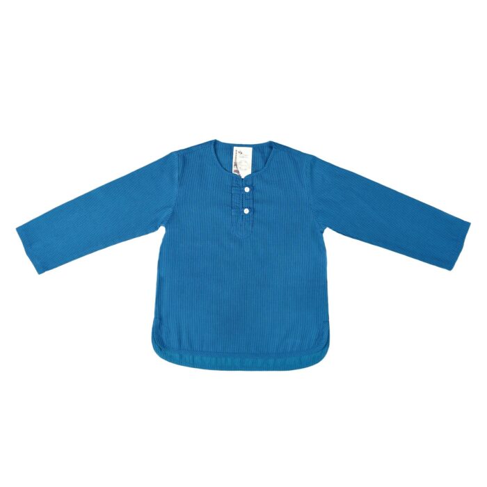 Jolie chemise intersaison en coton couleur bleu à rayures pour garçon. Chemise de la marque de mode pour enfants et ados LA FAUTE A VOLTAIRE.
