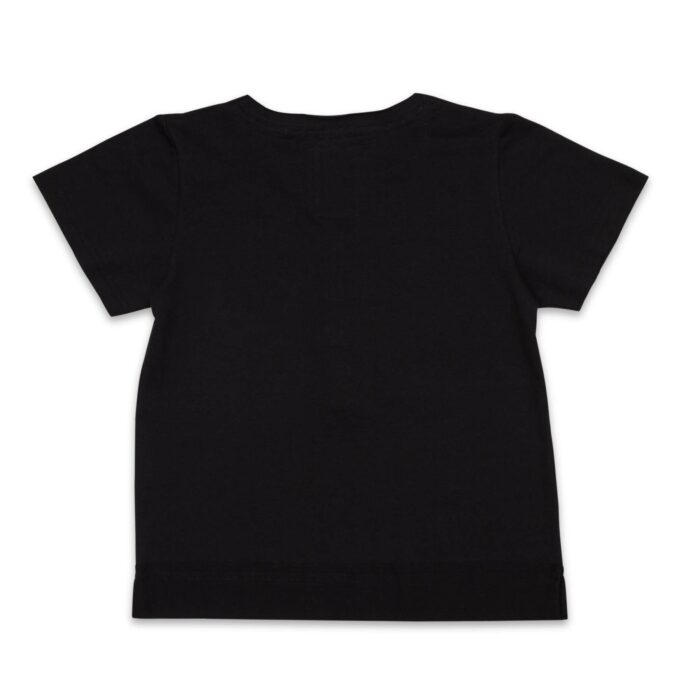 Joli tee-shirt col V en coton jersey noir tout doux, à manches courtes retroussées. Tee-shirt de la marque de mode pour enfant et ado LA FAUTE A VOLTAIRE