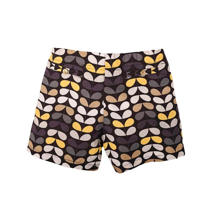 Nice winter shorts for little girl in yellow, grey and black cotton, with pockets and nice round bronze buttons. Short model MALICE of the fashion brand for children and teenagers LA FAUTE A VOLTAIRE.