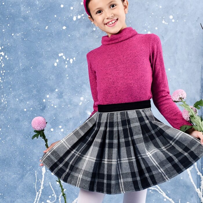 Jupe écossaise plissée à carreaux tartan gris pour filles et fillettes de la marque de mode pour enfants la faute a voltaire