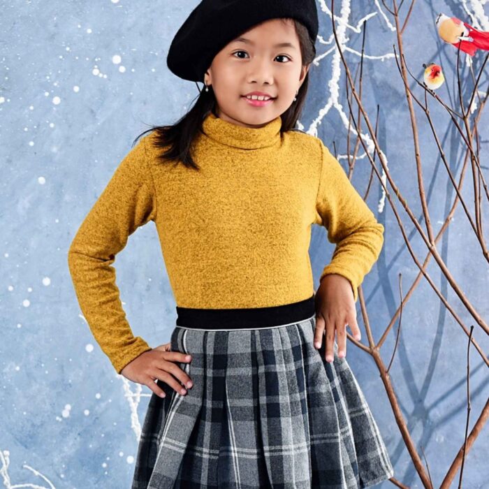 Nice soft and warm yellow turtleneck sweater for girls from 2 to 16 years old, from the children's fashion brand LA FAUTE A VOLTAIRE