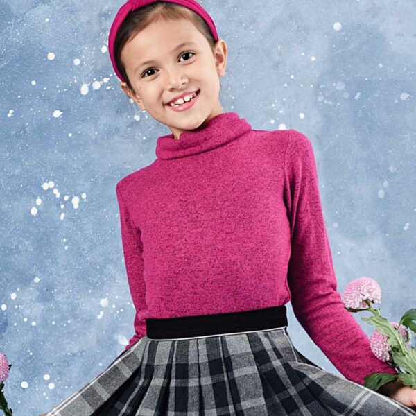 Nice and warm turtleneck sweater for girl, fuchsia pink color, from the fashion brand for children LA FAUTE A VOLTAIRE