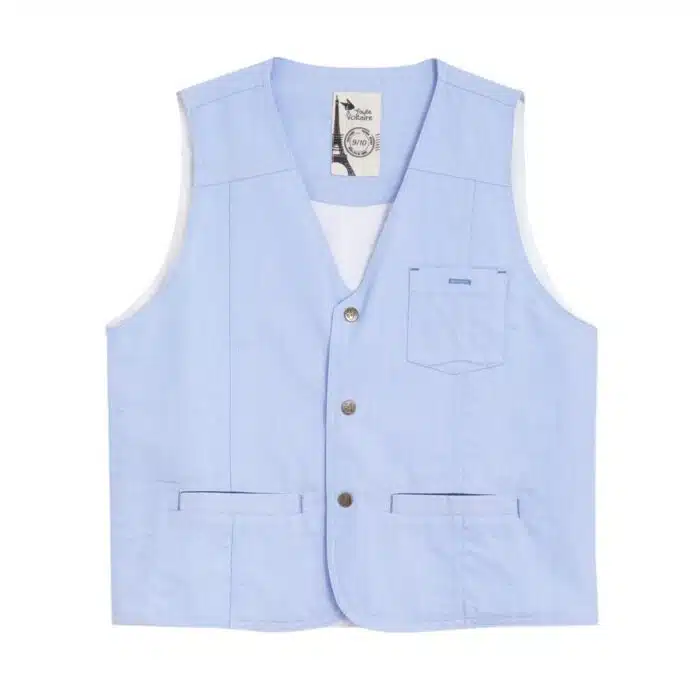 Elégant gilet de costume sans manche pour les cérémonies, en coton bleu clair pour garçons et ados de 2 à 16 ans de la marque de mode pour enfants La Faute à Voltaire