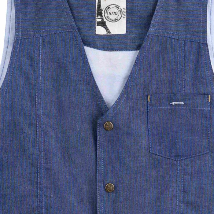 Chic sleeveless suit vest for ceremonies, in denim blue cotton for boys and teens from 2 to 16 years old from the children's fashion brand La Faute à Voltaire