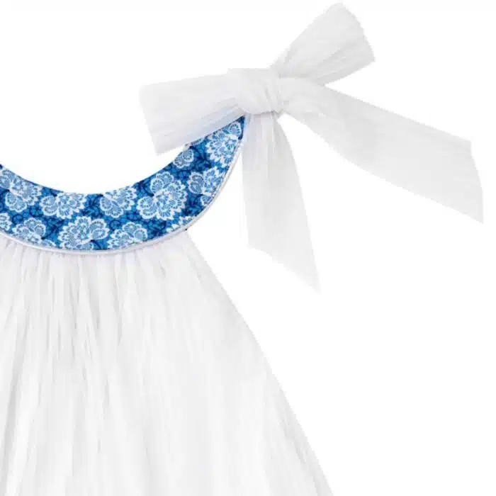 Robe Demoiselle d'Honneur Fille | Blanche Fleurie Bleue | ALIZEE – Image 4