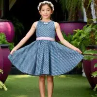藤田嗣治【JEUNE FILLE A LA ROBE BLEUE】 Robe qui Tourne Bleu Marine | Mode Été Fille 2-16 ans | La