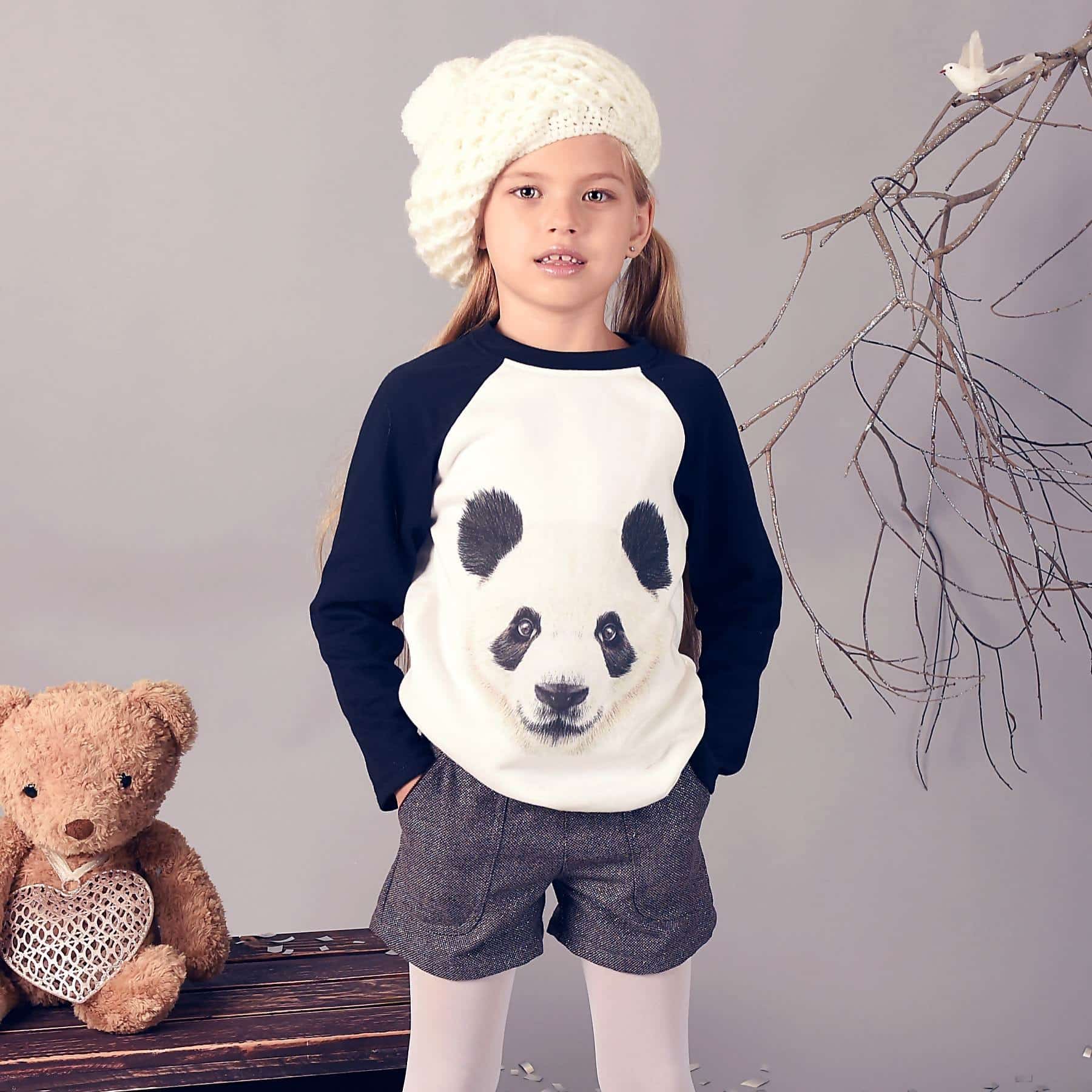 Sweat fille noir et blanc imprimé panda de la marque de mode pour enfant LA FAUTE A VOLTAIRE