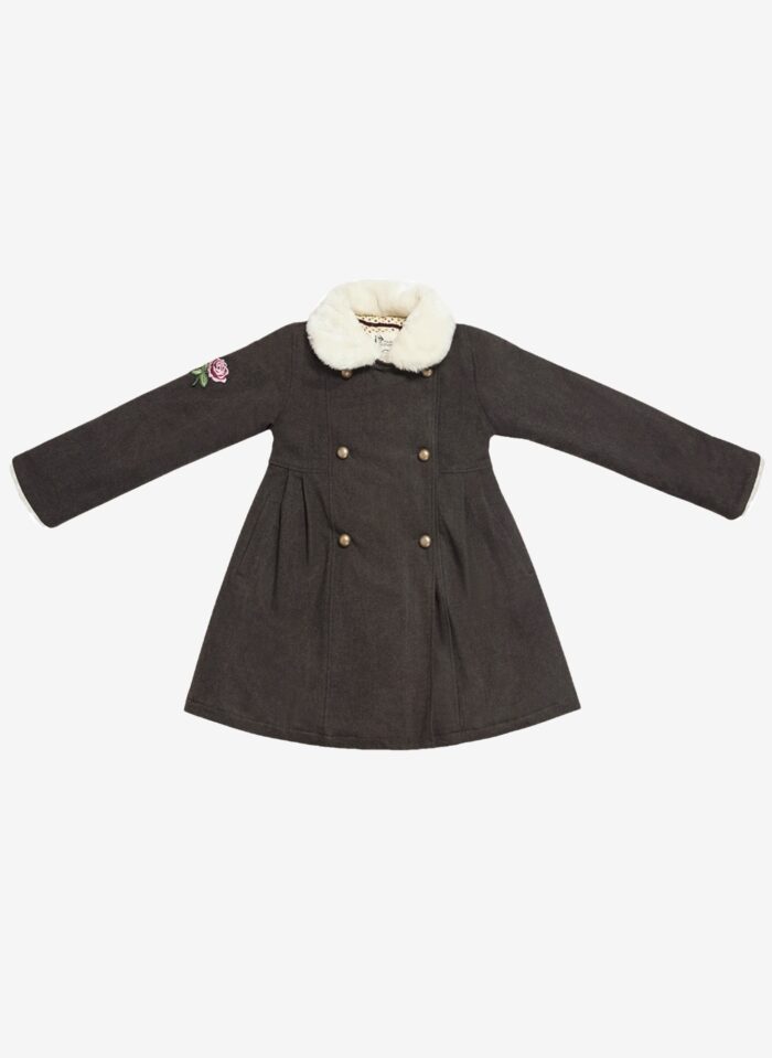Magnifique Manteau en Laine Marron et Col Fausse Fourrure Beige pour petite Fille de la marque de Mode pour Enfant La Faute à Voltaire