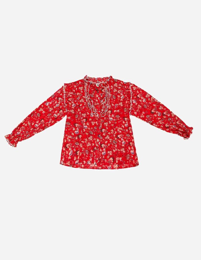 Une adorable blouse fleurie rouge idéale pour Noël et être élégante tous les jours. Blouse à volants au col et aux manche longue pour filles et fillettes de 2 à 16 ans de la marque de mode pour enfant La Faute à Voltaire.Une adorable blouse fleurie rouge idéale pour Noël et être élégante tous les jours. Blouse à volants au col et aux manche longue pour filles et fillettes de 2 à 16 ans de la marque de mode pour enfant La Faute à Voltaire.