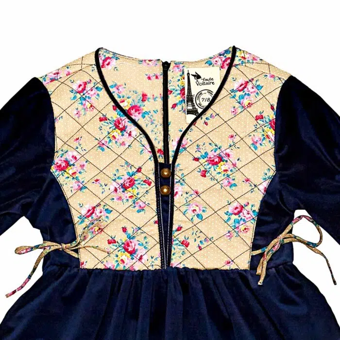 Robe Hiver Fille | Velours Bleu Marine, Fleurie Rose | MARGOT – Image 5