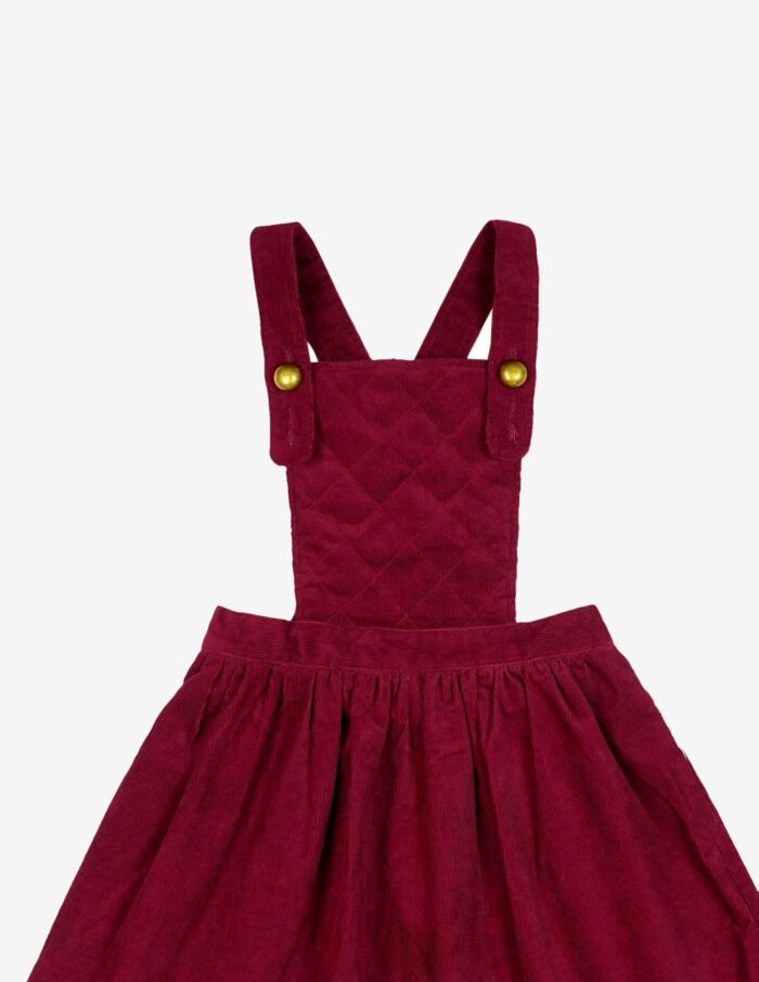 Une Magnifique Robe Écolière style Salopette pour Fille en Velours Côtelé Bordeaux Prune de la Marque de Mode rétro chic pour Enfant La Faute à Voltaire.