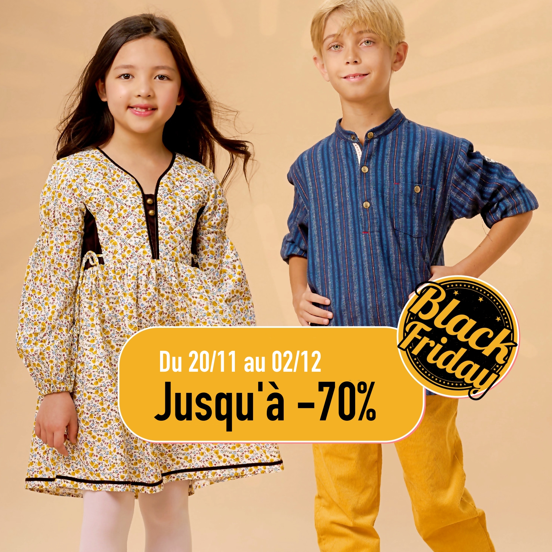 Super soldes Black Friday 2024 ! Jusqu'à - 70% sur toute la Mode pour Enfant chic et tendance. Du 20 novembre au 02 décembre, préparez vos cadeaux de Noël avec des petits prix sur tous les manteaux, parkas, robes, chemises, blouse, jupe plissées, shorts, pantalons, sweats, tee-shirts de mode hiver fille et garçon de la marque de mode Française pour enfant La Faute à Voltaire