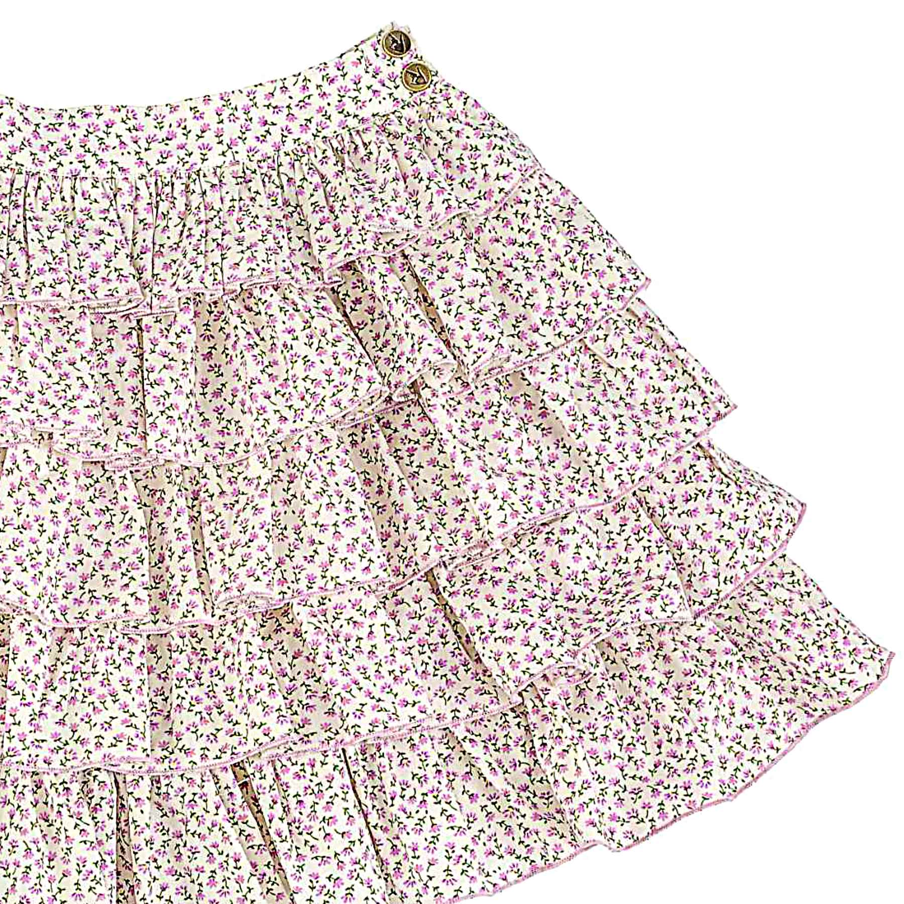 Adorable jupe d'été à volants en coton rose à motif fleurie liberty pour filles et fillettes de 2 à 12 ans de la marque de mode pour enfants La Faute à Voltaire