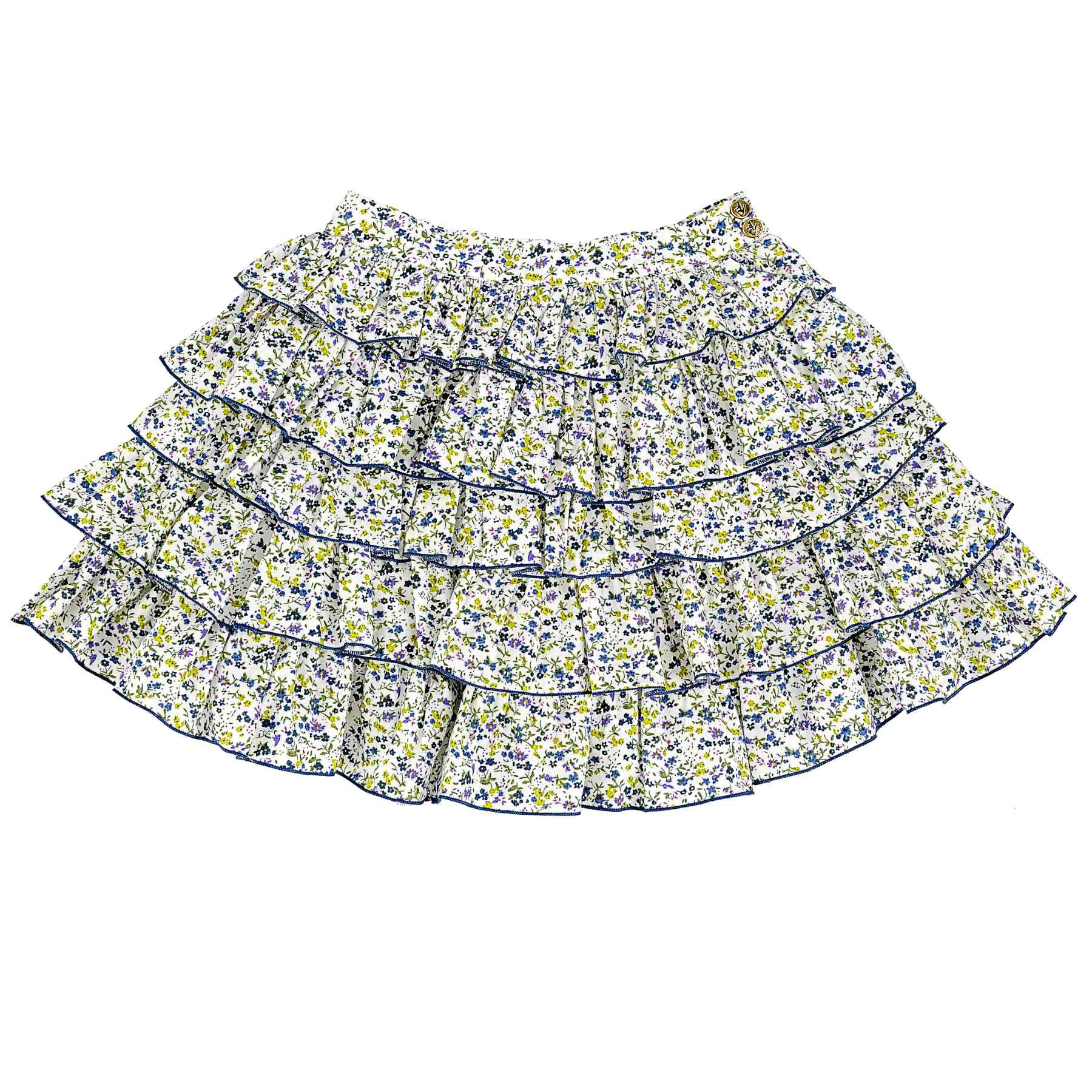 Adorable jupe d'été à volants en coton liberty bleu pour filles et fillettes de 2 à 12 ans de la marque de mode pour enfants La Faute à Voltaire