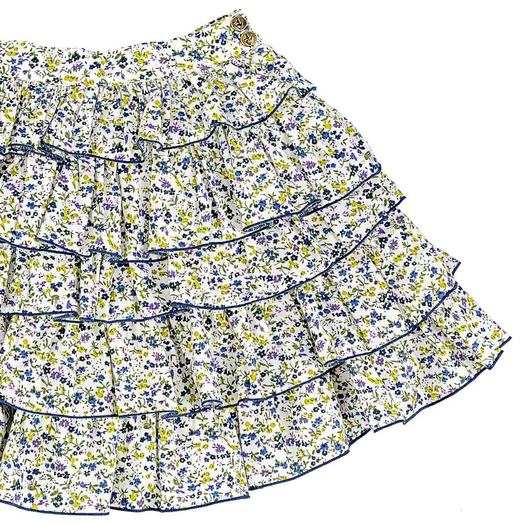 Adorable jupe d'été à volants en coton liberty bleu pour filles et fillettes de 2 à 12 ans de la marque de mode pour enfants La Faute à Voltaire