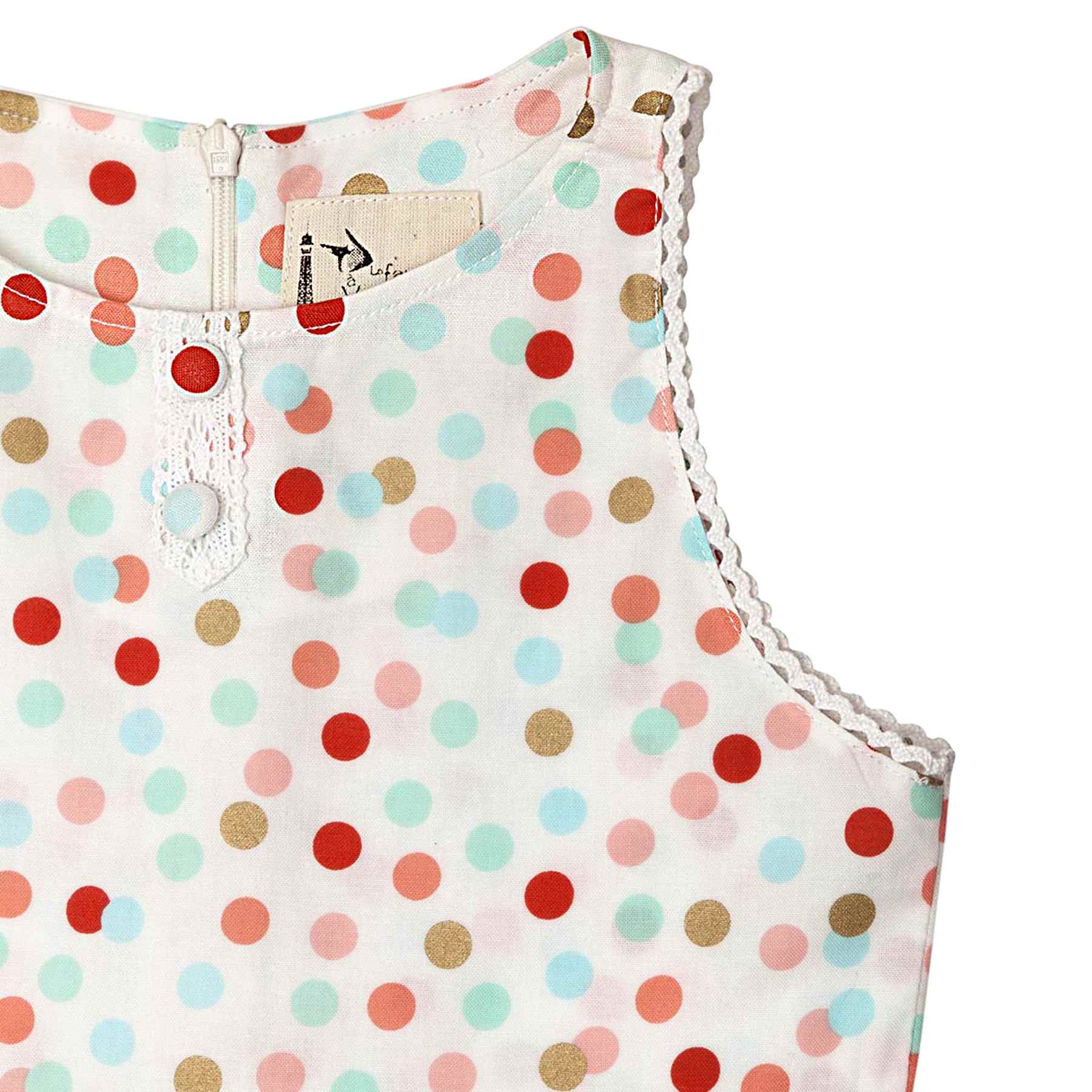 Magnifique robe qui tourne beige à pois colorés, parfaite pour l'été ou pour une cérémonie, pour fille et fillettes de 2 à 16 ans de la marque française pour enfants LA FAUTE A VOLTAIRE