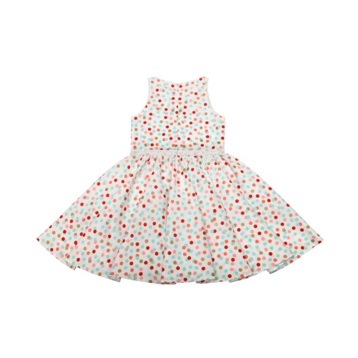 Magnifique robe qui tourne beige à pois colorés, parfaite pour l'été ou pour une cérémonie, pour fille et fillettes de 2 à 16 ans de la marque française pour enfants LA FAUTE A VOLTAIRE