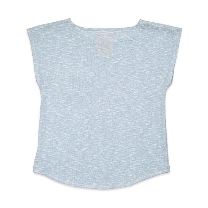 Joli top d'été en coton bleu ciel, orné de broderie anglaise blanche pour filles et fillettes de 2 à 12 ans de la marque de mode pour enfants LA FAUTE A VOLTAIRE