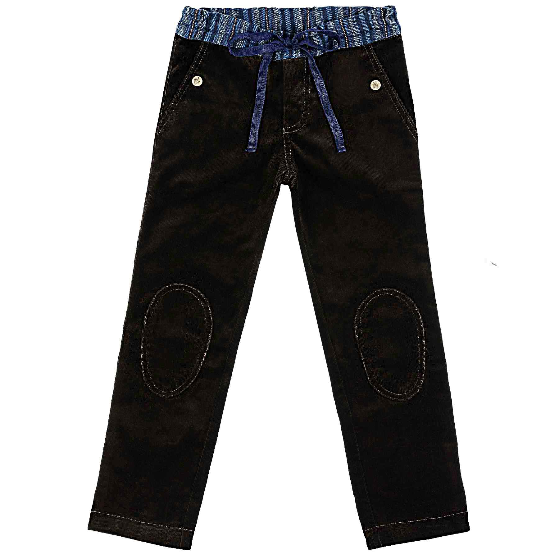 Beau Pantalon collection Automne Hiver en Velours Marron pour Garçon avec ceinture bleu marine à rayures et genouillère marron velours de la marque de mode pour enfants LA FAUTE À VOLTAIRE