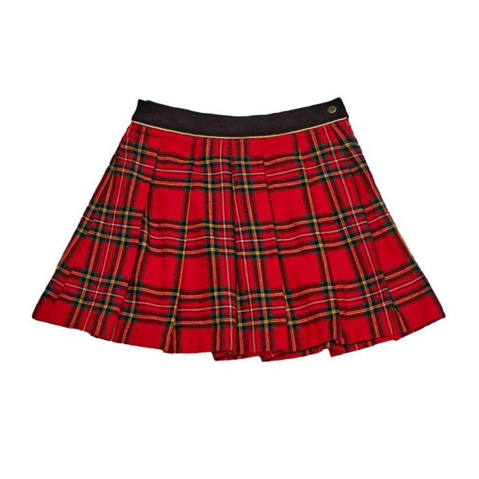 Magnifique Cadeau pour Fille, Ensemble Hiver composé d'un Manteau Noir intérieur Carreau Tartan, Une Jupe Plissé Rouge Tartan Écossaise ainsi qu'un Col Roulé Beige de la Marque de Vêtements pour Enfants LA FAUTE A VOLTAIRE