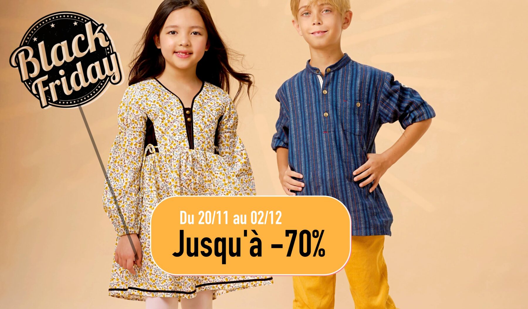 Super soldes Black Friday 2024 ! Jusqu'à - 70% sur toute la Mode pour Enfant chic et tendance. Du 20 novembre au 02 décembre, préparez vos cadeaux de Noël avec des petits prix sur tous les manteaux, parkas, robes, chemises, blouse, jupe plissées, shorts, pantalons, sweats, tee-shirts de mode hiver fille et garçon de la marque de mode Française pour enfant La Faute à Voltaire