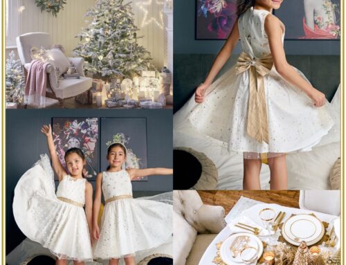 Un Noël Chic et Élégant en Blanc et Doré : des Robes de Princesse en Tulle et Paillettes