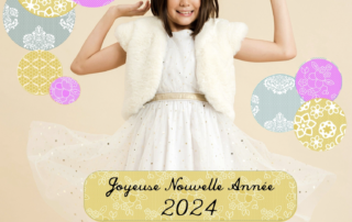 On craque pour cette Magnifique Robe de Soirée en Tulle Blanche et Paillettes Dorées pour Fille, Fillettes et Ados de 2 à 16 Ans assortie à son Caraco en Fausse Fourrure Beige toute Douce de la Marque de Mode Française pour Enfant La Faute à Voltaire.