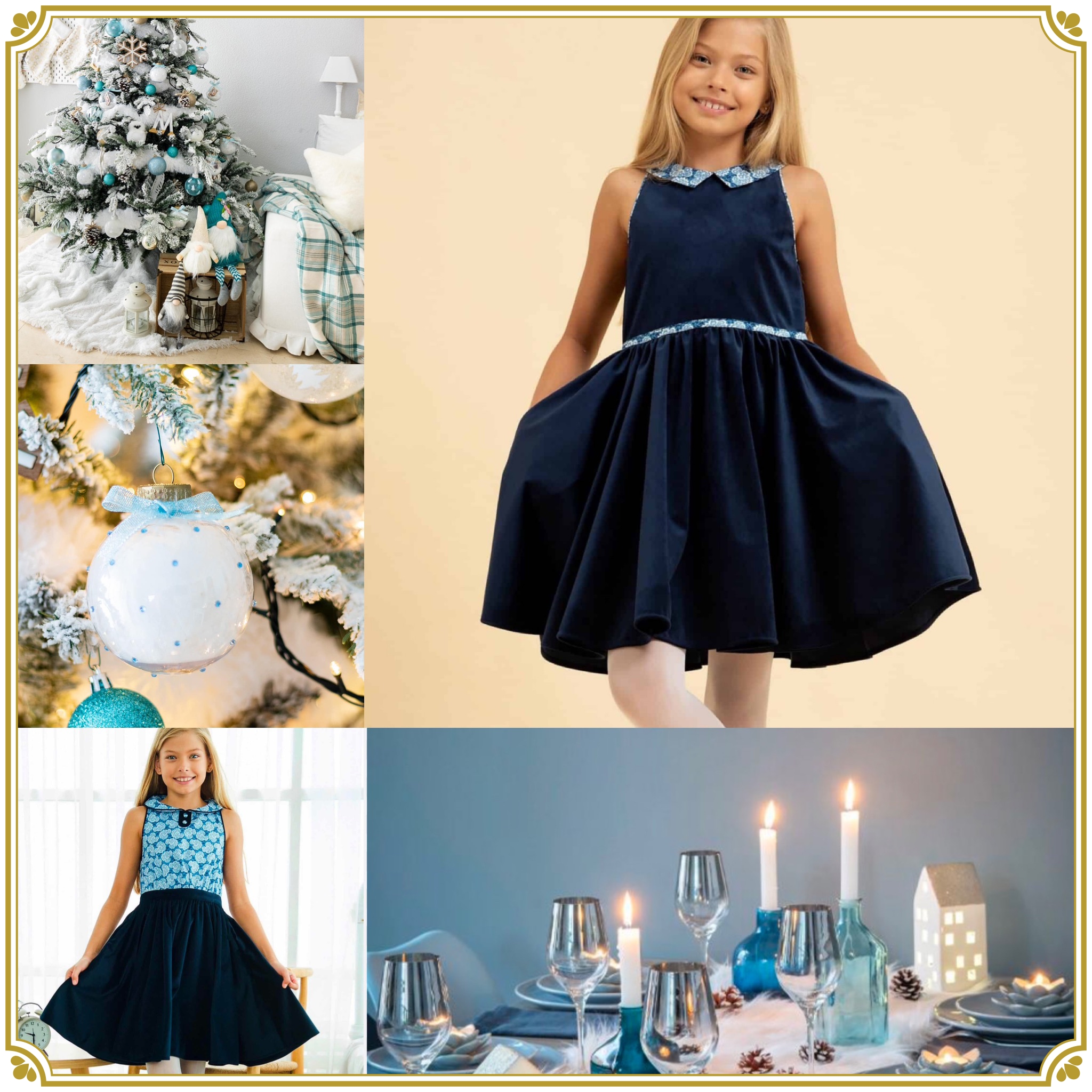 Un Noël Tendance en Bleu avec de Magnifique Robe de Fête et de Soirée Bleu pour toutes les Filles, Fillettes et Ados de 2 à 16 ans. Marque de Mode Française en Commerce Équitable La Faute à Voltaire.