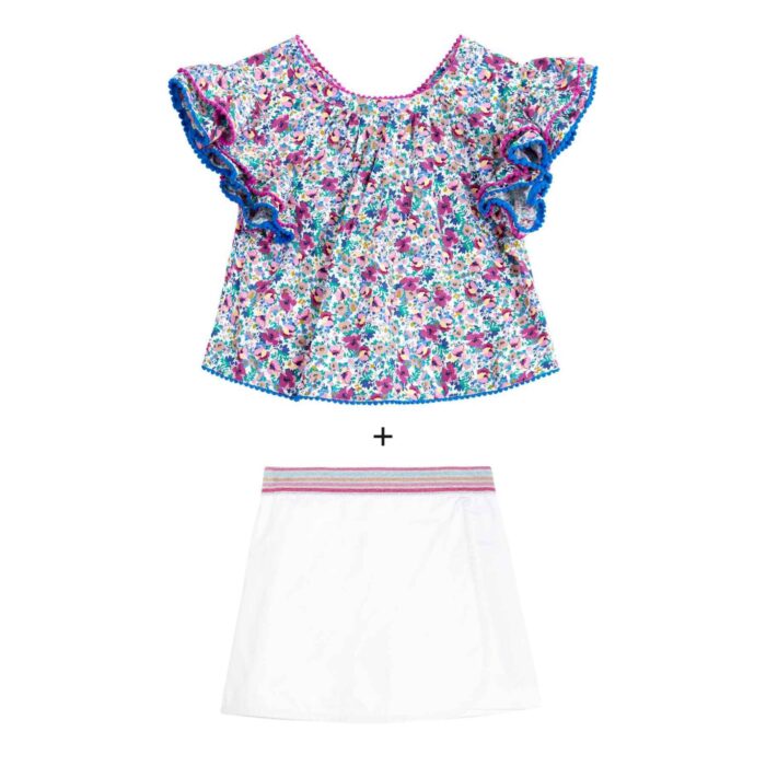 Voici l'ensemble d'été idéal pour votre fille ! Une blouse violette éclatante, aux manches papillon délicates, accompagnée d'une jupe-short blanche immaculée. Un ensemble doux et confortable, parfait pour toutes les occasions estivales : fêtes d'anniversaire, pique-niques en famille, sorties à la plage ou soirées entre amies. Laissez votre fille rayonner dans cet ensemble coloré et confortable, conçu pour toutes ses aventures estivales. Retrouvez ce modèle chez la marque de mode pour enfant en commerce équitable, la marque LA FAUTE A VOLTAIRE.