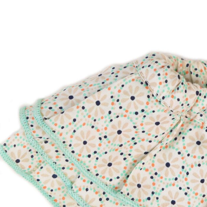 Maillot de bain bikini 2 pièces en coton fleuri liberty vert clair à volants et bretelles pour filles de 2 à 14 ans. La Faute à Voltaire, marque de mode chic pour enfants et en commerce équitable.
