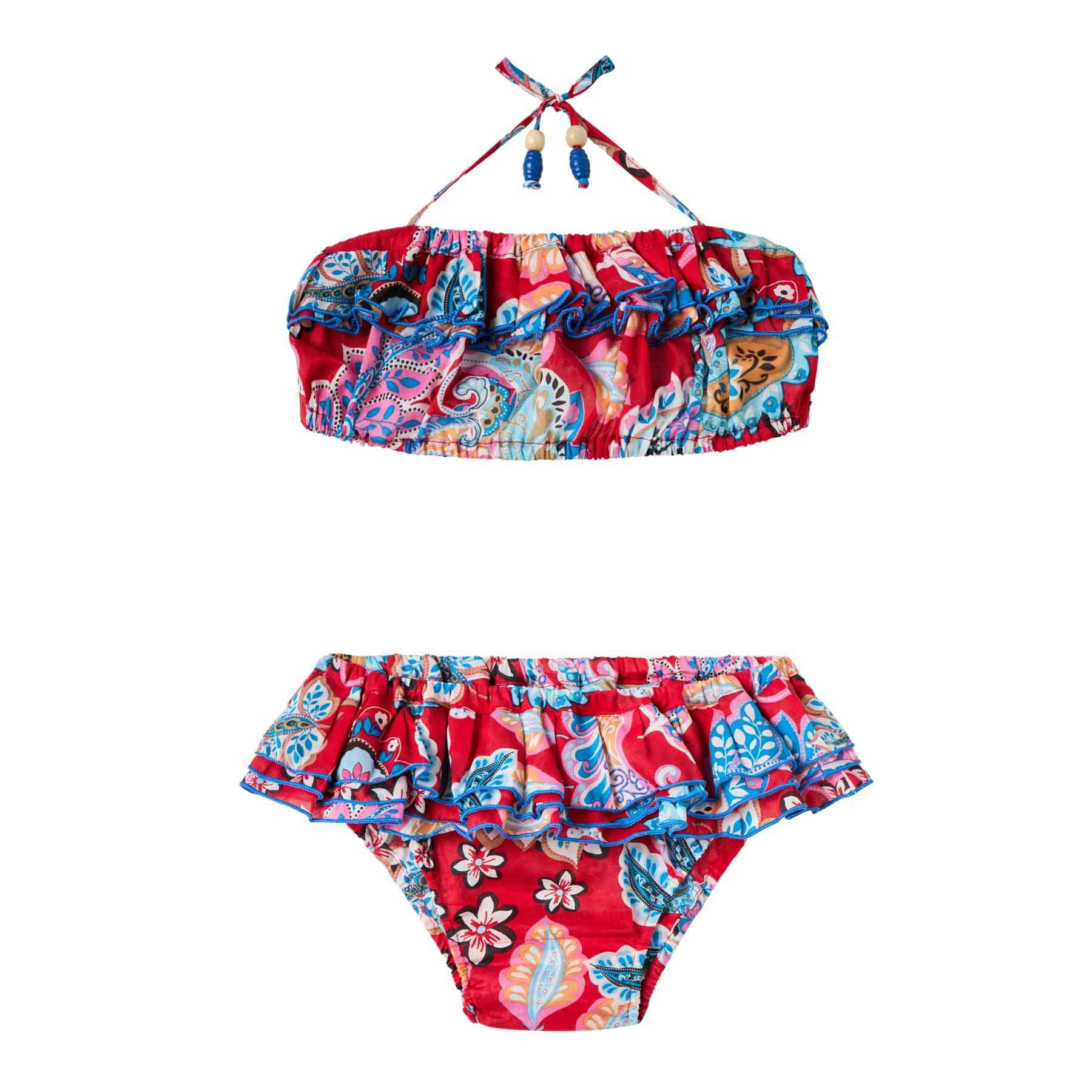 Nouveau Maillot de Bain Deux Pièces Été Fille en Coton Fleuri Style HawaÏ Couleur Rouge, Bleu Roi, Rose, Orange pour Filles, Fillettes et Ados de 2 à 16 ans de la Marque de Mode Française pour Enfant La Faute à Voltaire/ C'est la faute à Voltaire.