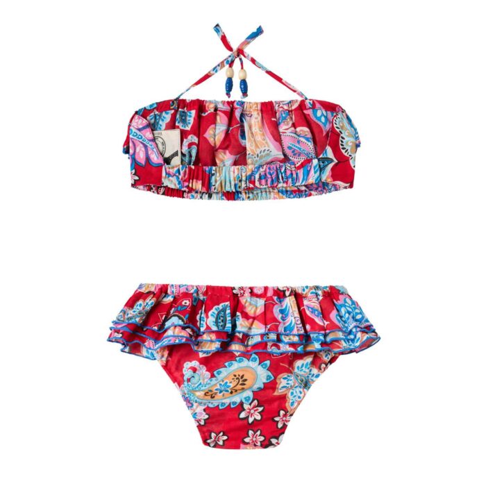 Nouveau Maillot de Bain Deux Pièces Été Fille en Coton Fleuri Style HawaÏ Couleur Rouge, Bleu Roi, Rose, Orange pour Filles, Fillettes et Ados de 2 à 16 ans de la Marque de Mode Française pour Enfant La Faute à Voltaire/ C'est la faute à Voltaire.